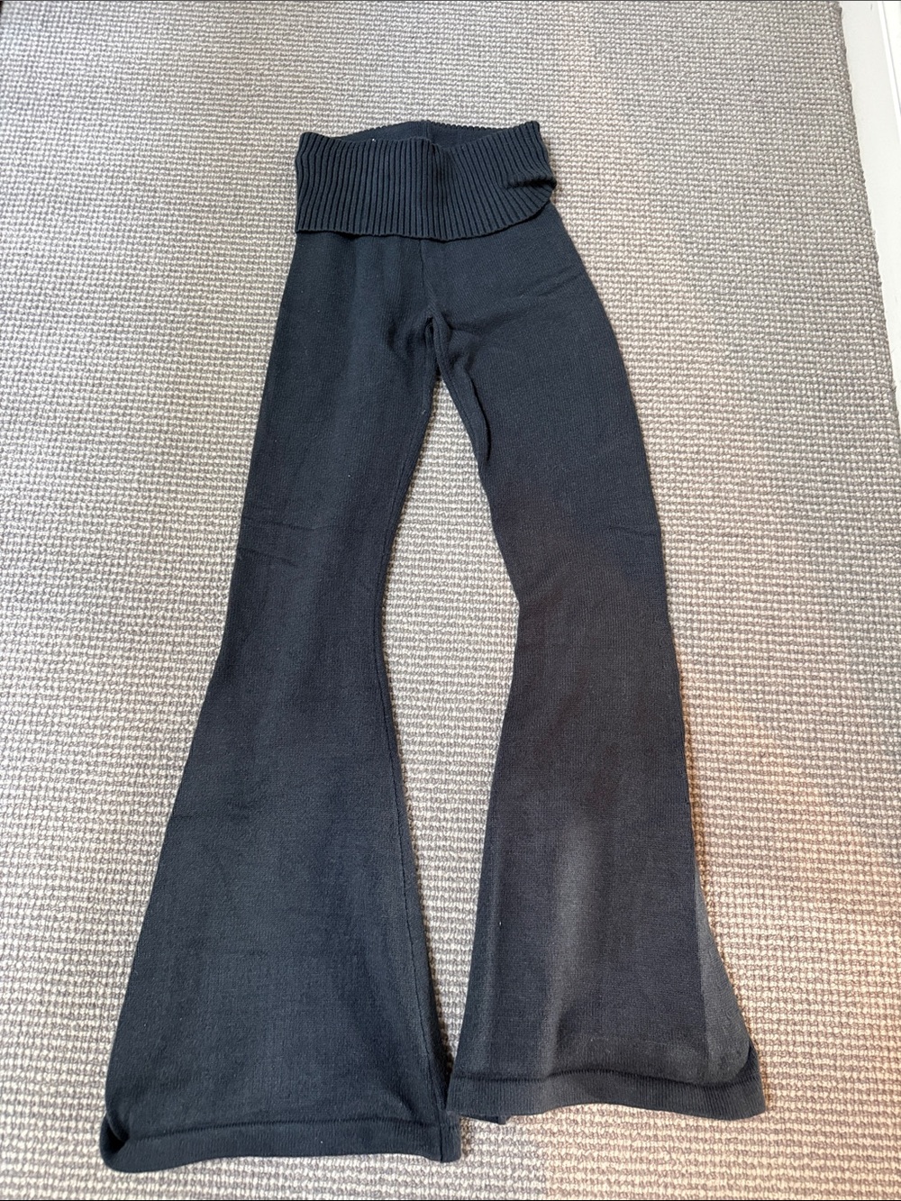 Edikted dark grey Ribbed Foldover Waist Knit Flare Pants